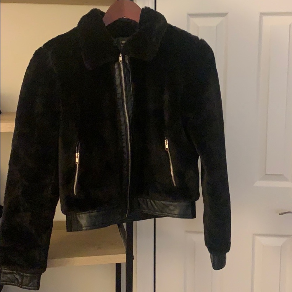 Black fur with leather trim